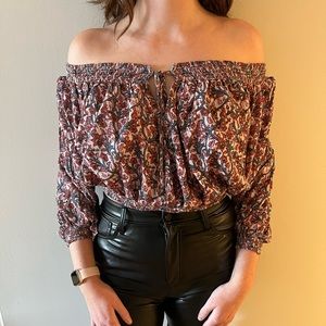 Free People Off the Shoulder Long Sleeve Flower Top